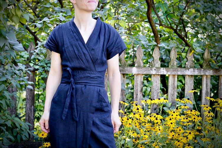 Black Linen Wildwood Wrap Dress, with Obi Belt Options
